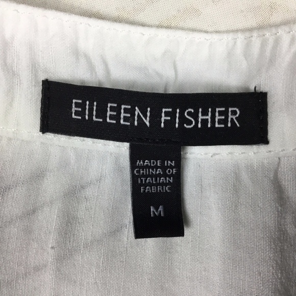 Eileen Fisher Boxy White V-Neck Linen Blend Top - Picture 6 of 8